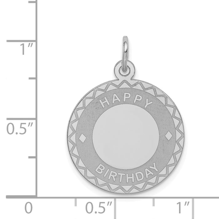 Million Charms 925 Sterling Silver Rhodium-Plated Happy Birthday Disc Charm