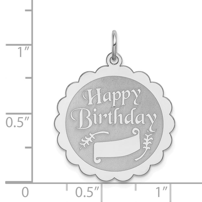 Million Charms 925 Sterling Silver Rhodium-Plated Happy Birthday Disc Charm