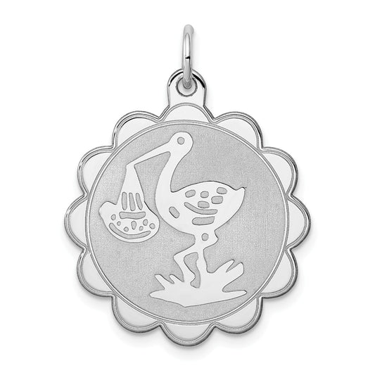 Million Charms 925 Sterling Silver Rhodium-Plated Stork Disc Charm