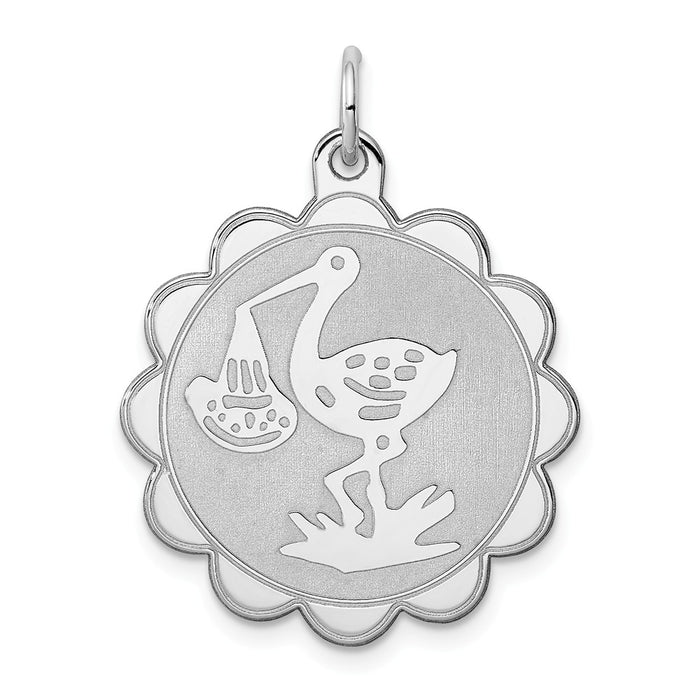 Million Charms 925 Sterling Silver Rhodium-Plated Stork Disc Charm