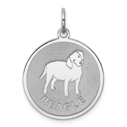 Million Charms 925 Sterling Silver Rhodium-Plated Beagle Disc Charm