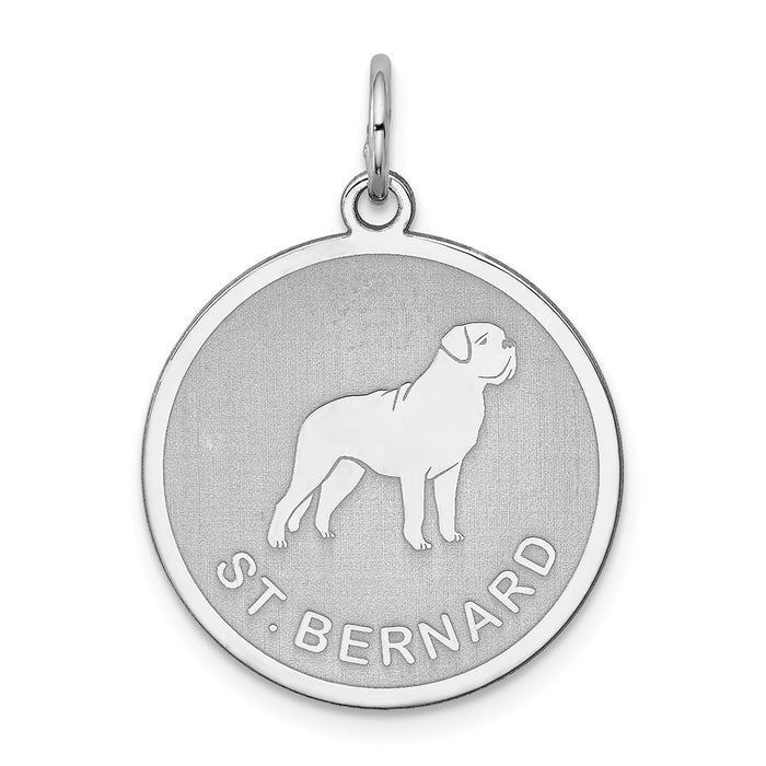 Million Charms 925 Sterling Silver Rhodium-Plated Religious Saint Bernard Disc Charm