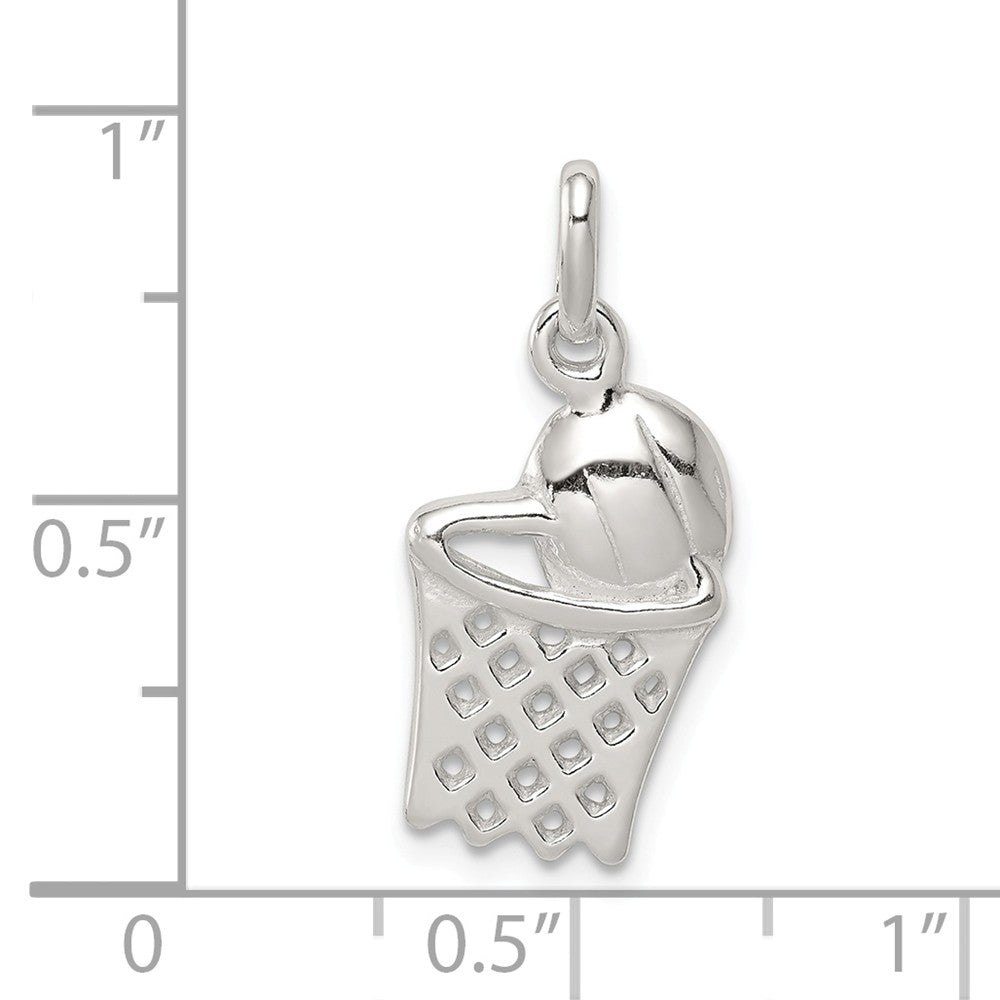 Million Charms 925 Sterling Silver Sports Basketball In Hoop Charm