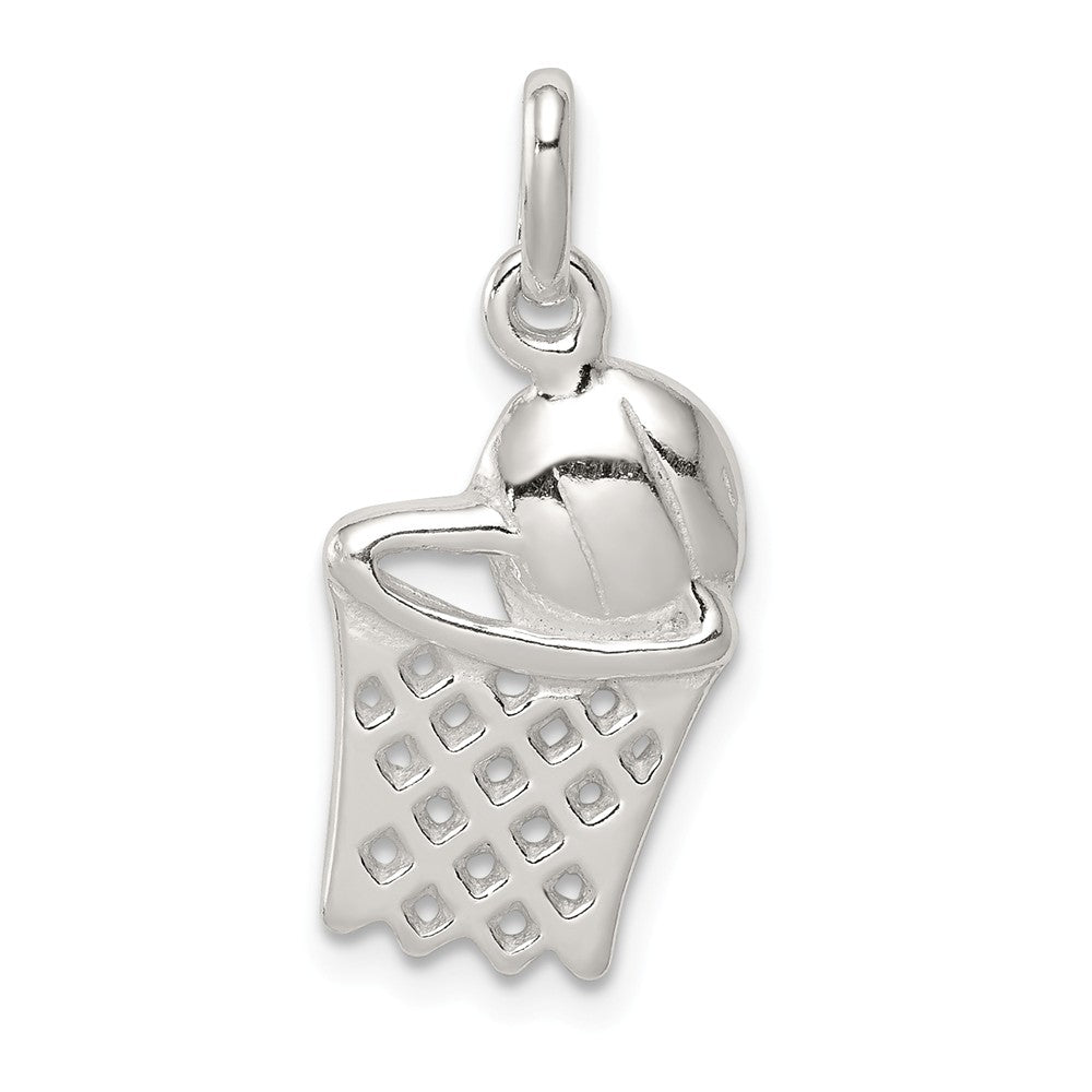 Million Charms 925 Sterling Silver Sports Basketball In Hoop Charm