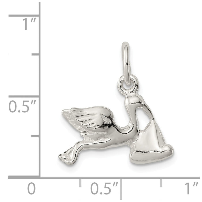 Million Charms 925 Sterling Silver Stork With Baby Charm