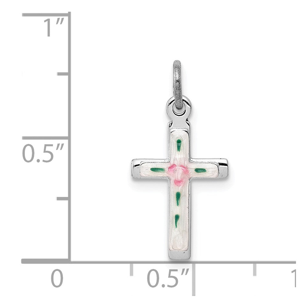 Million Charms 925 Sterling Silver Rhodium-Plated Enameled Relgious Cross Charm