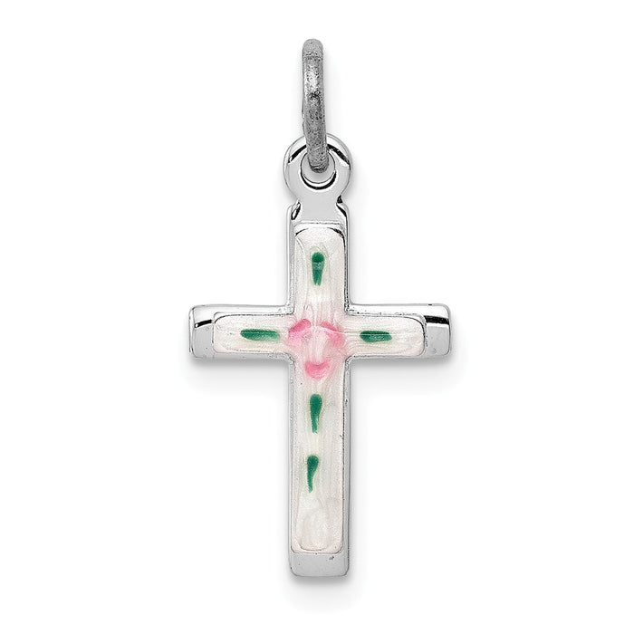 Million Charms 925 Sterling Silver Rhodium-Plated Enameled Relgious Cross Charm