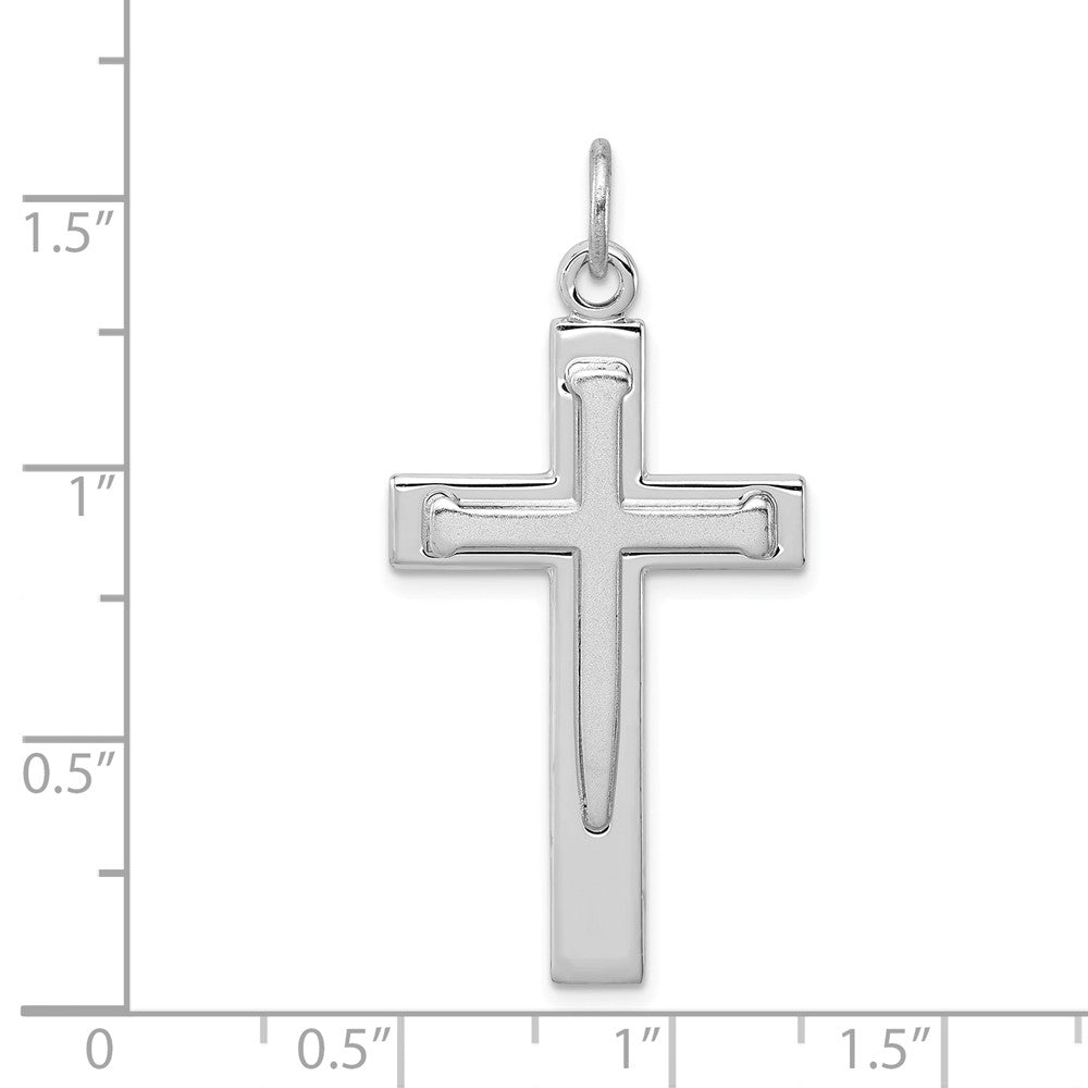 Million Charms 925 Sterling Silver Rhodium-Plated Satin & Polished Relgious Cross Pendant