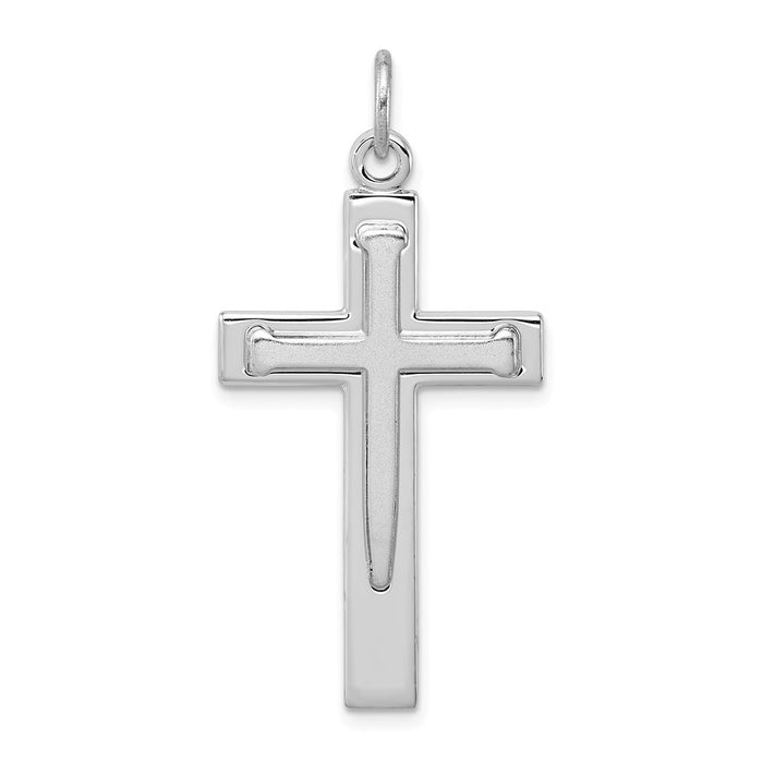 Million Charms 925 Sterling Silver Rhodium-Plated Satin & Polished Relgious Cross Pendant
