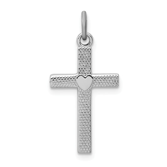 Million Charms 925 Sterling Silver Rhodium-Plated Heart Relgious Cross Charm