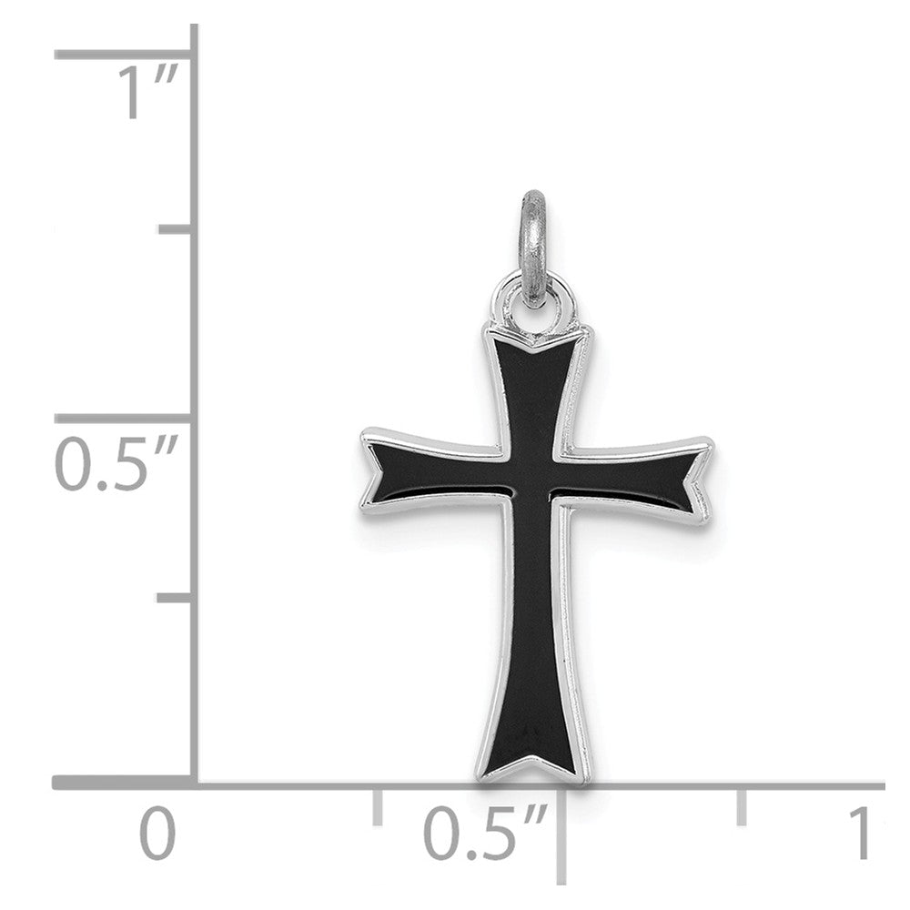 Million Charms 925 Sterling Silver Rhodium-Plated Black Enameled Relgious Cross Charm