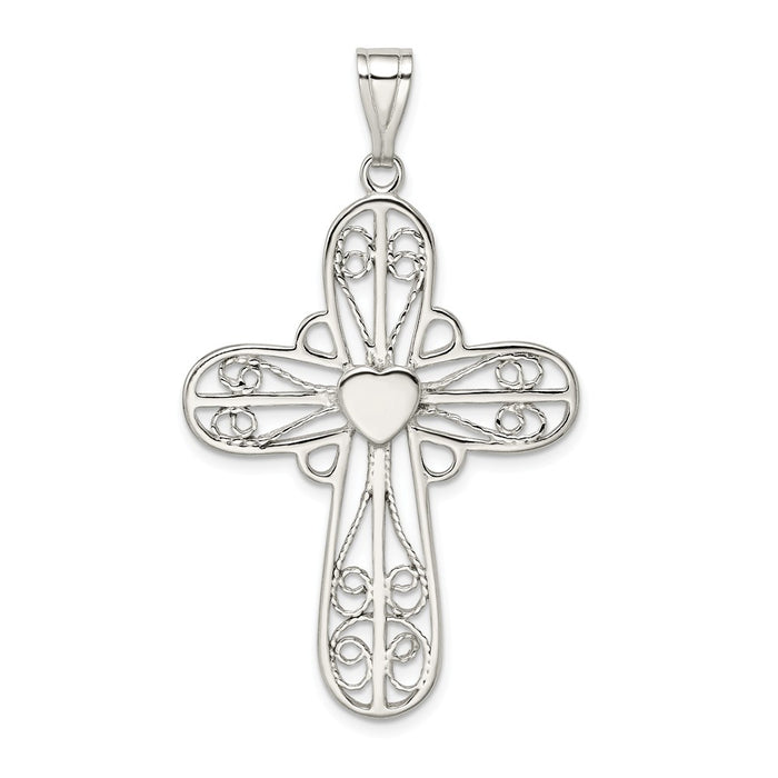 Million Charms 925 Sterling Silver Heart Relgious Cross Pendant