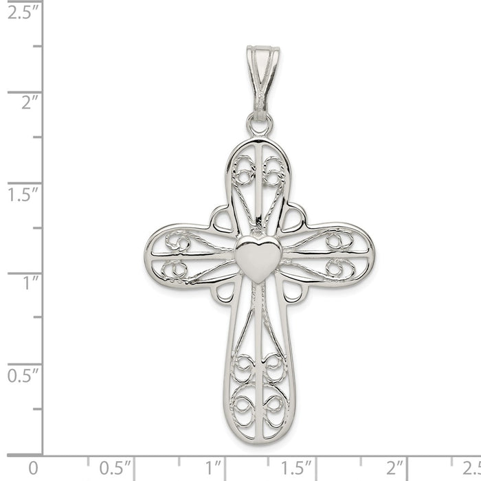 Million Charms 925 Sterling Silver Heart Relgious Cross Pendant
