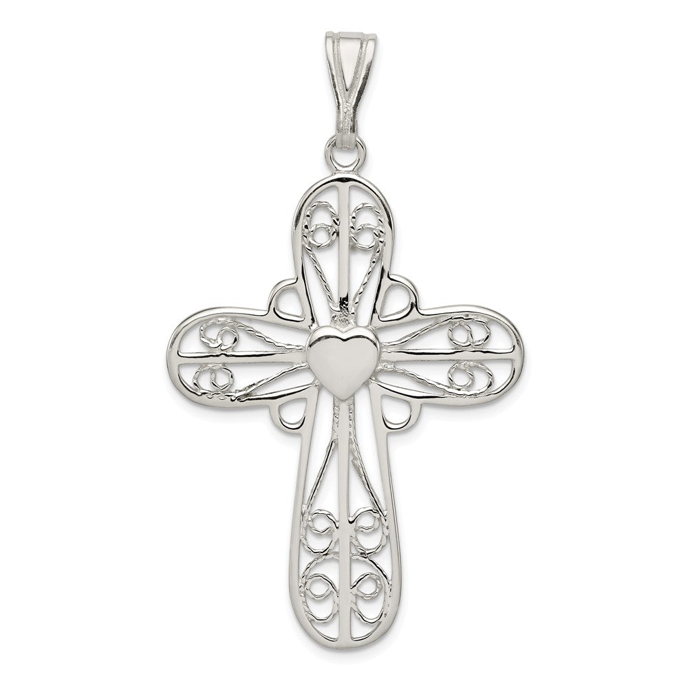 Million Charms 925 Sterling Silver Heart Relgious Cross Pendant