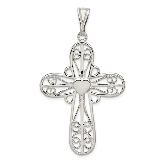 Million Charms 925 Sterling Silver Heart Relgious Cross Pendant