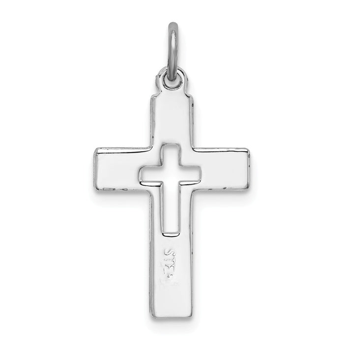 Million Charms 925 Sterling Silver Rhodium-Plated Cut-Out Relgious Cross Charm