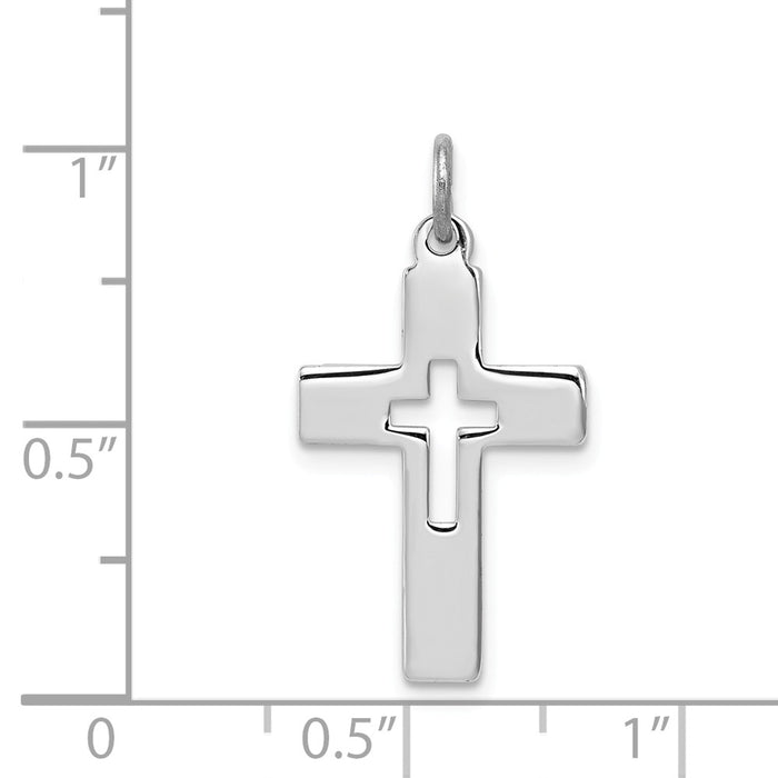 Million Charms 925 Sterling Silver Rhodium-Plated Cut-Out Relgious Cross Charm