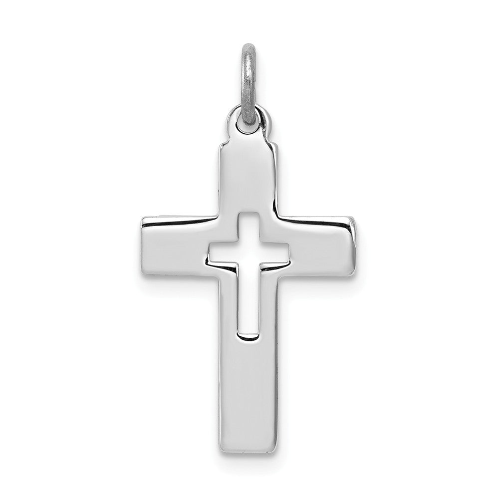 Million Charms 925 Sterling Silver Rhodium-Plated Cut-Out Relgious Cross Charm