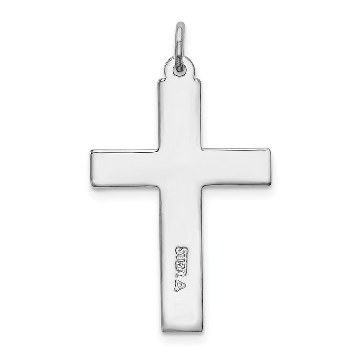 Million Charms 925 Sterling Silver Rhodium-Plated Red Enameled Relgious Cross Pendant