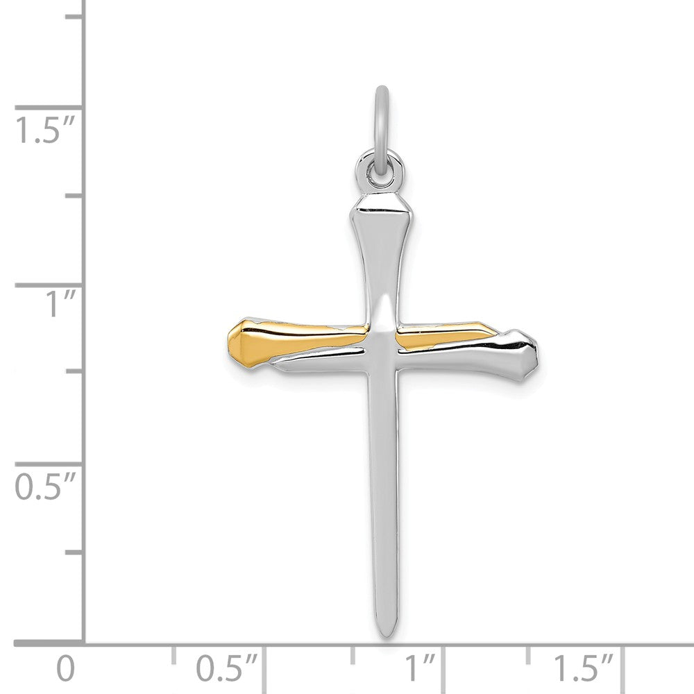 Million Charms 925 Sterling Silver Rhodium-Plated & Vermeil Nail Relgious Cross Pendant