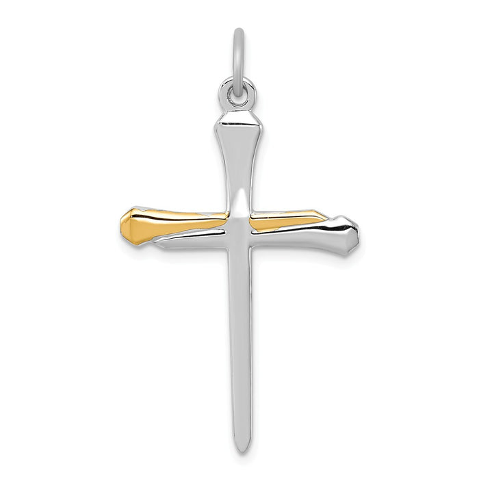 Million Charms 925 Sterling Silver Rhodium-Plated & Vermeil Nail Relgious Cross Pendant