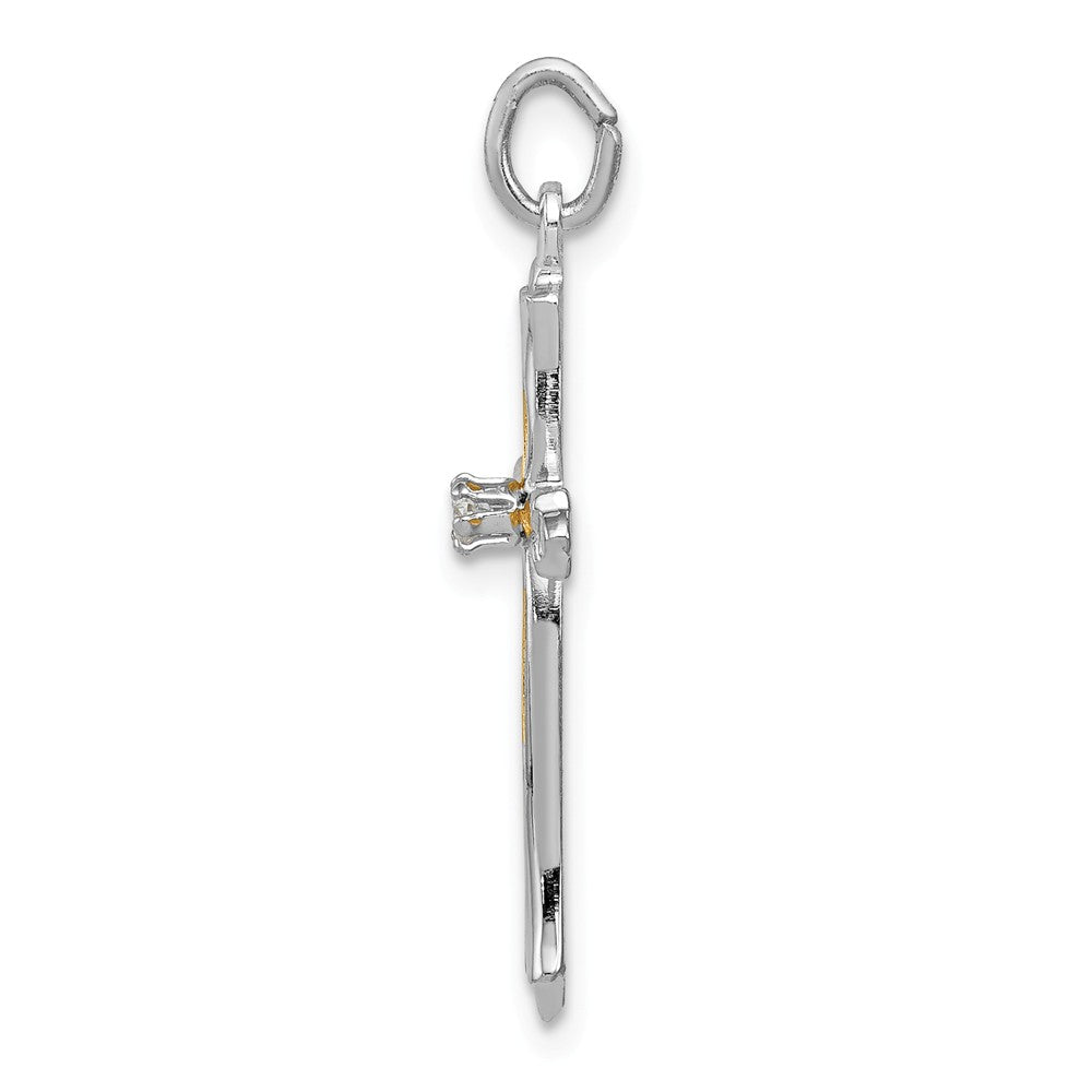 Million Charms 925 Sterling Silver Rhodium-Plated & Vermeil (Cubic Zirconia) CZ Relgious Cross Pendant