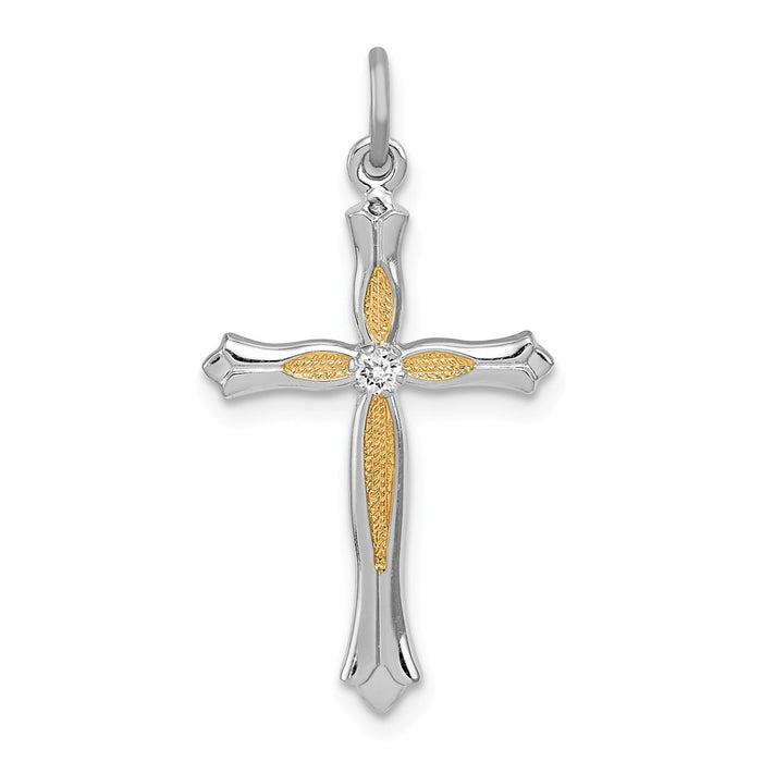 Million Charms 925 Sterling Silver Rhodium-Plated & Vermeil (Cubic Zirconia) CZ Relgious Cross Pendant