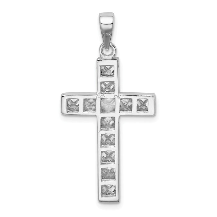 Million Charms 925 Sterling Silver Rhodium-Plated (Cubic Zirconia) CZ Relgious Cross Pendant