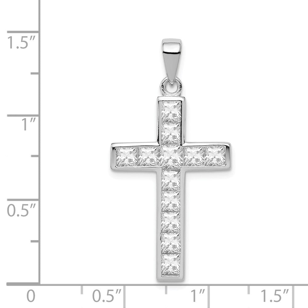 Million Charms 925 Sterling Silver Rhodium-Plated (Cubic Zirconia) CZ Relgious Cross Pendant