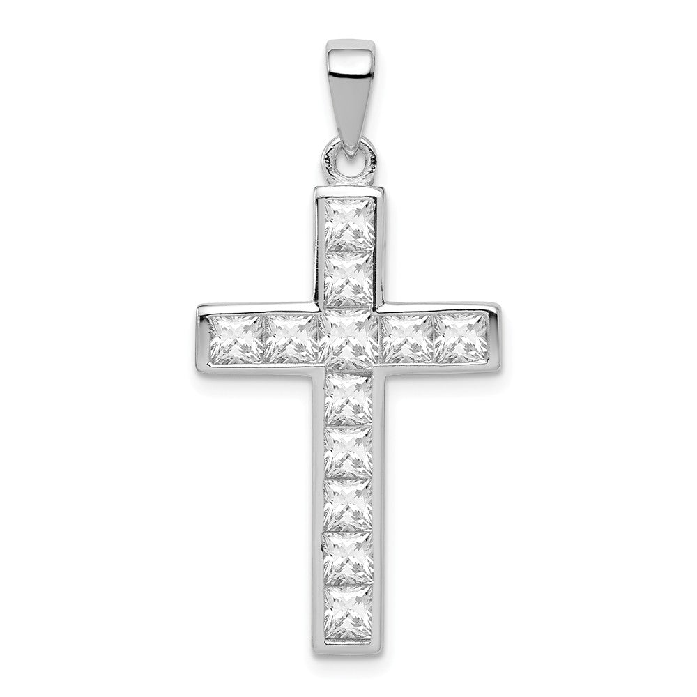 Million Charms 925 Sterling Silver Rhodium-Plated (Cubic Zirconia) CZ Relgious Cross Pendant