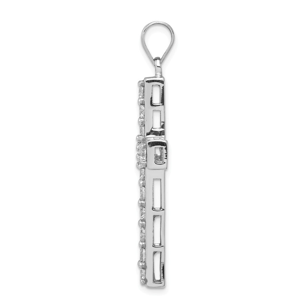 Million Charms 925 Sterling Silver Rhodium-Plated (Cubic Zirconia) CZ Latin Relgious Cross Pendant