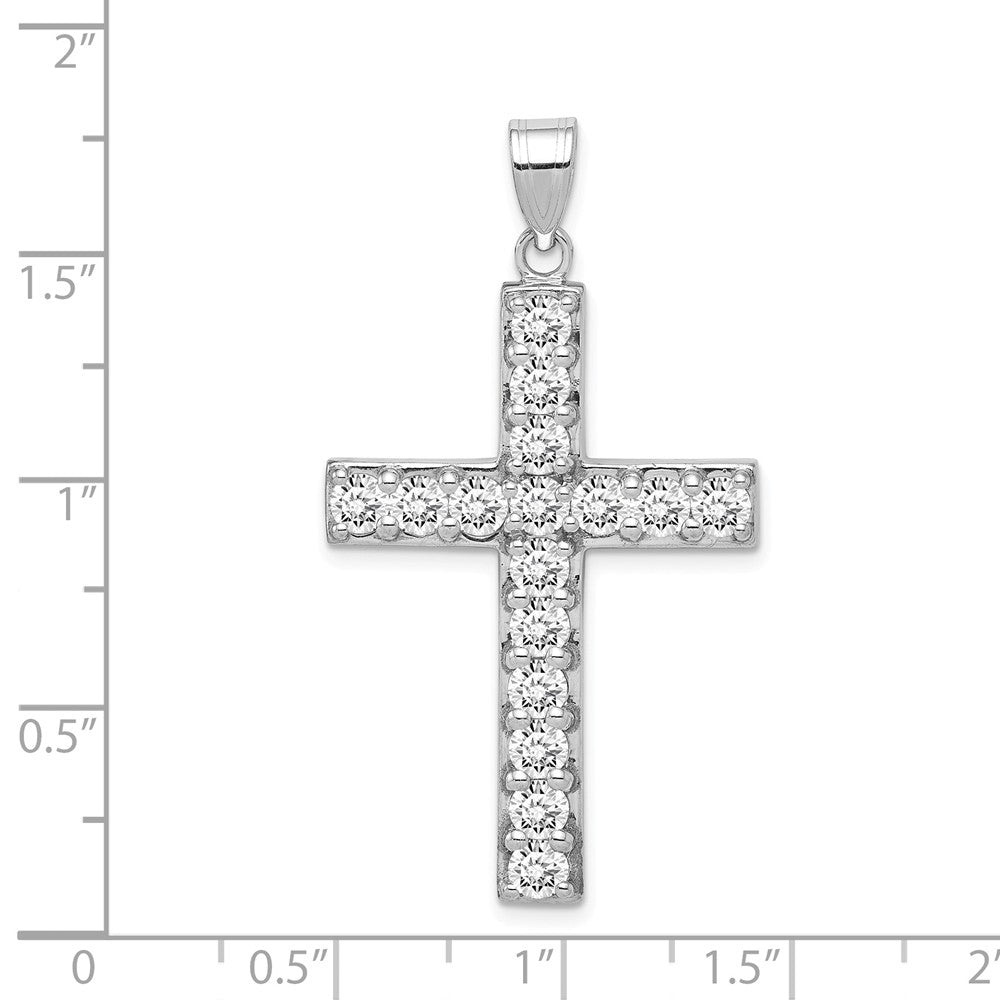 Million Charms 925 Sterling Silver Rhodium-Plated (Cubic Zirconia) CZ Latin Relgious Cross Pendant