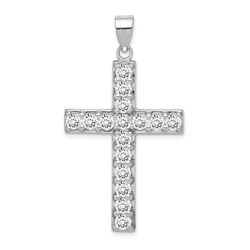 Million Charms 925 Sterling Silver Rhodium-Plated (Cubic Zirconia) CZ Latin Relgious Cross Pendant
