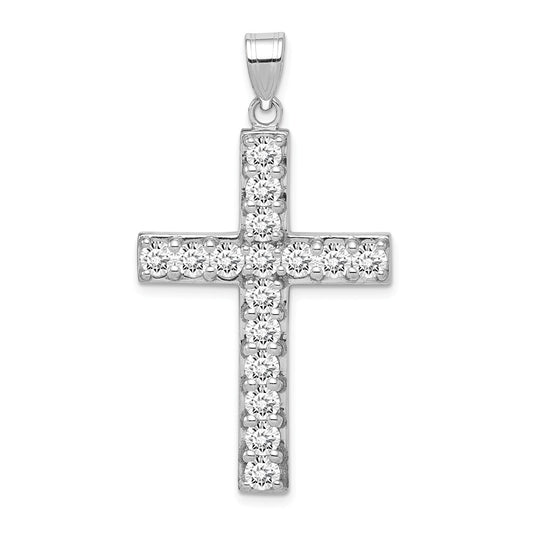 Million Charms 925 Sterling Silver Rhodium-Plated (Cubic Zirconia) CZ Latin Relgious Cross Pendant