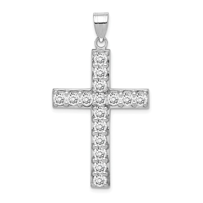 Million Charms 925 Sterling Silver Rhodium-Plated (Cubic Zirconia) CZ Latin Relgious Cross Pendant