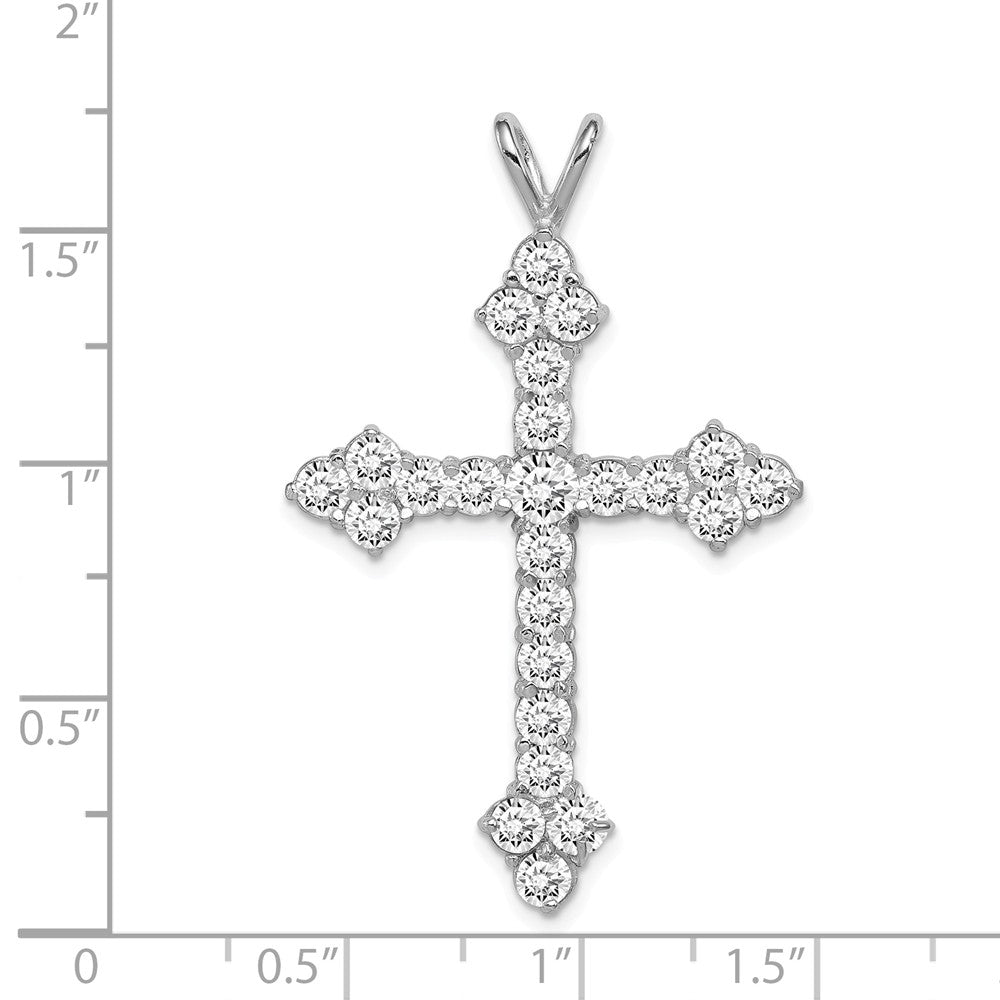Million Charms 925 Sterling Silver Rhodium-Plated (Cubic Zirconia) CZ Relgious Cross Pendant