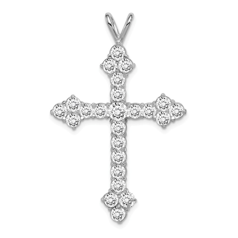 Million Charms 925 Sterling Silver Rhodium-Plated (Cubic Zirconia) CZ Relgious Cross Pendant