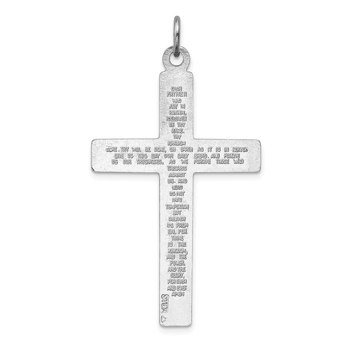 Million Charms 925 Sterling Silver Rhodium-Plated Relgious Cross Lord'S Prayer Pendant