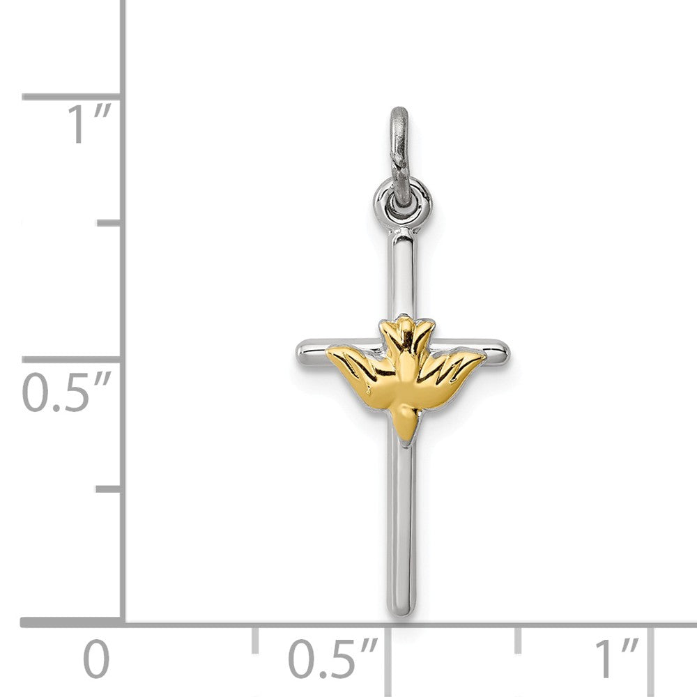 Million Charms 925 Sterling Silver Rhodium-Plated & Vermeil Dove Relgious Cross Charm