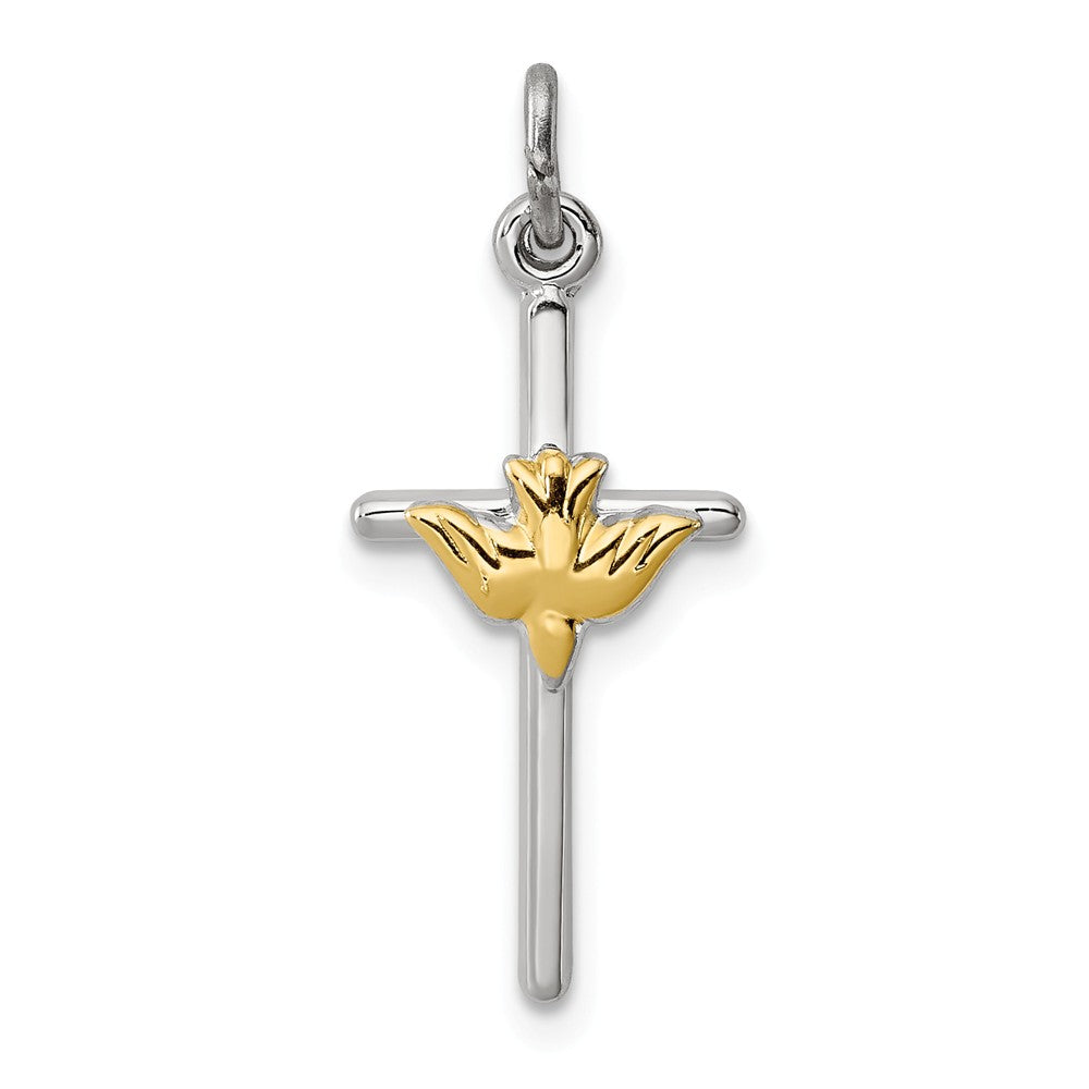 Million Charms 925 Sterling Silver Rhodium-Plated & Vermeil Dove Relgious Cross Charm
