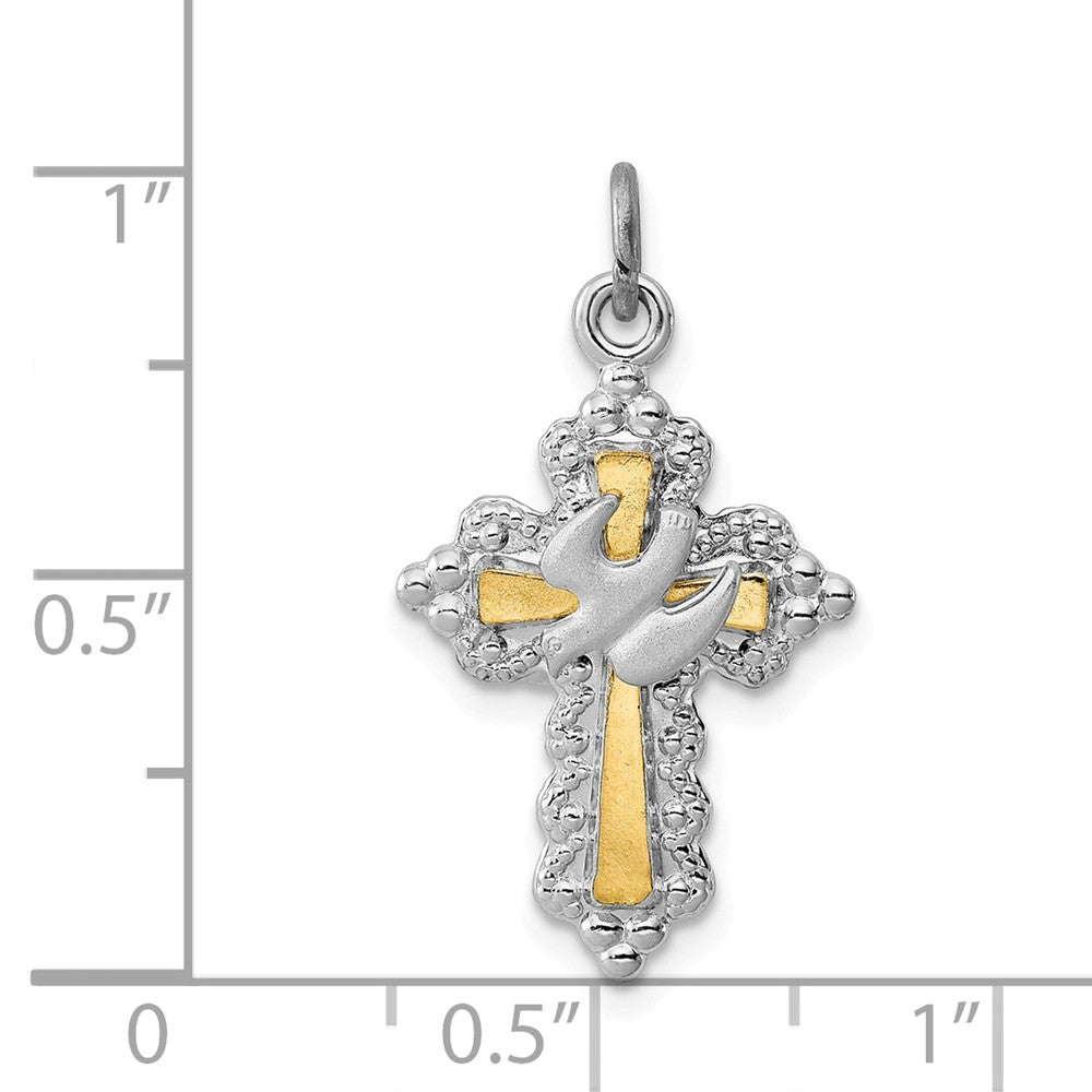 Million Charms 925 Sterling Silver Rhodium-Plated & Vermeil Dove Relgious Cross Charm