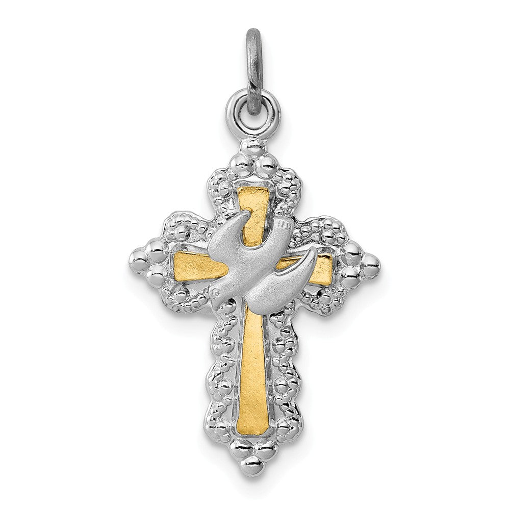 Million Charms 925 Sterling Silver Rhodium-Plated & Vermeil Dove Relgious Cross Charm