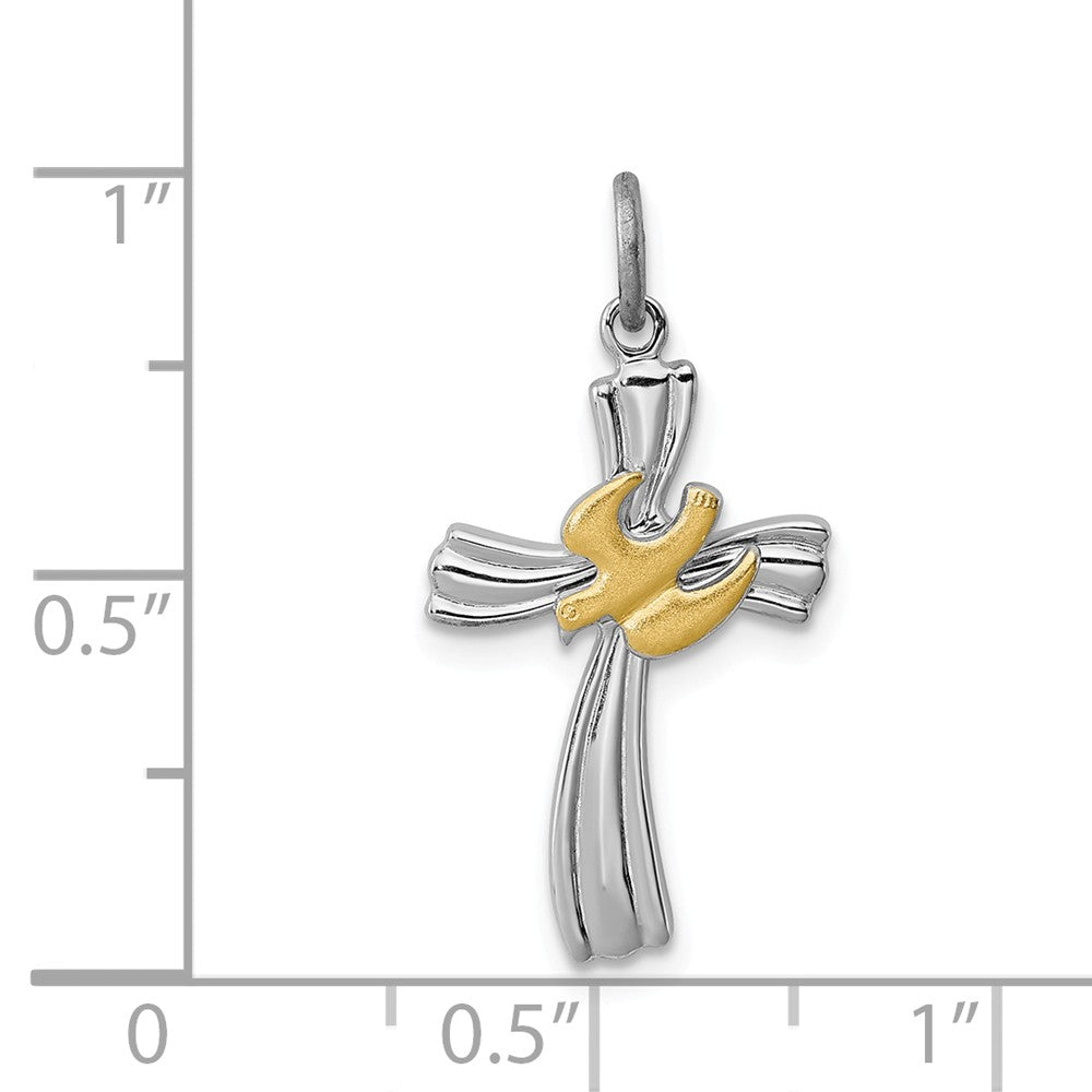 Million Charms 925 Sterling Silver Rhodium-Plated & Vermeil Dove Relgious Cross Charm