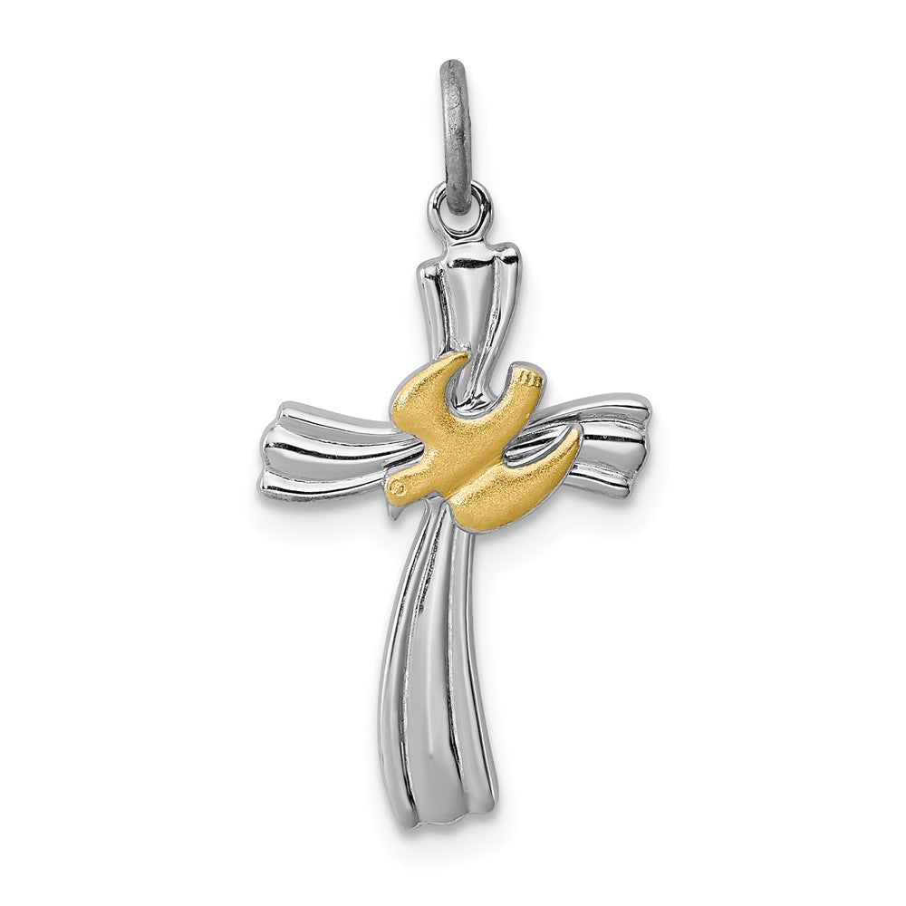 Million Charms 925 Sterling Silver Rhodium-Plated & Vermeil Dove Relgious Cross Charm