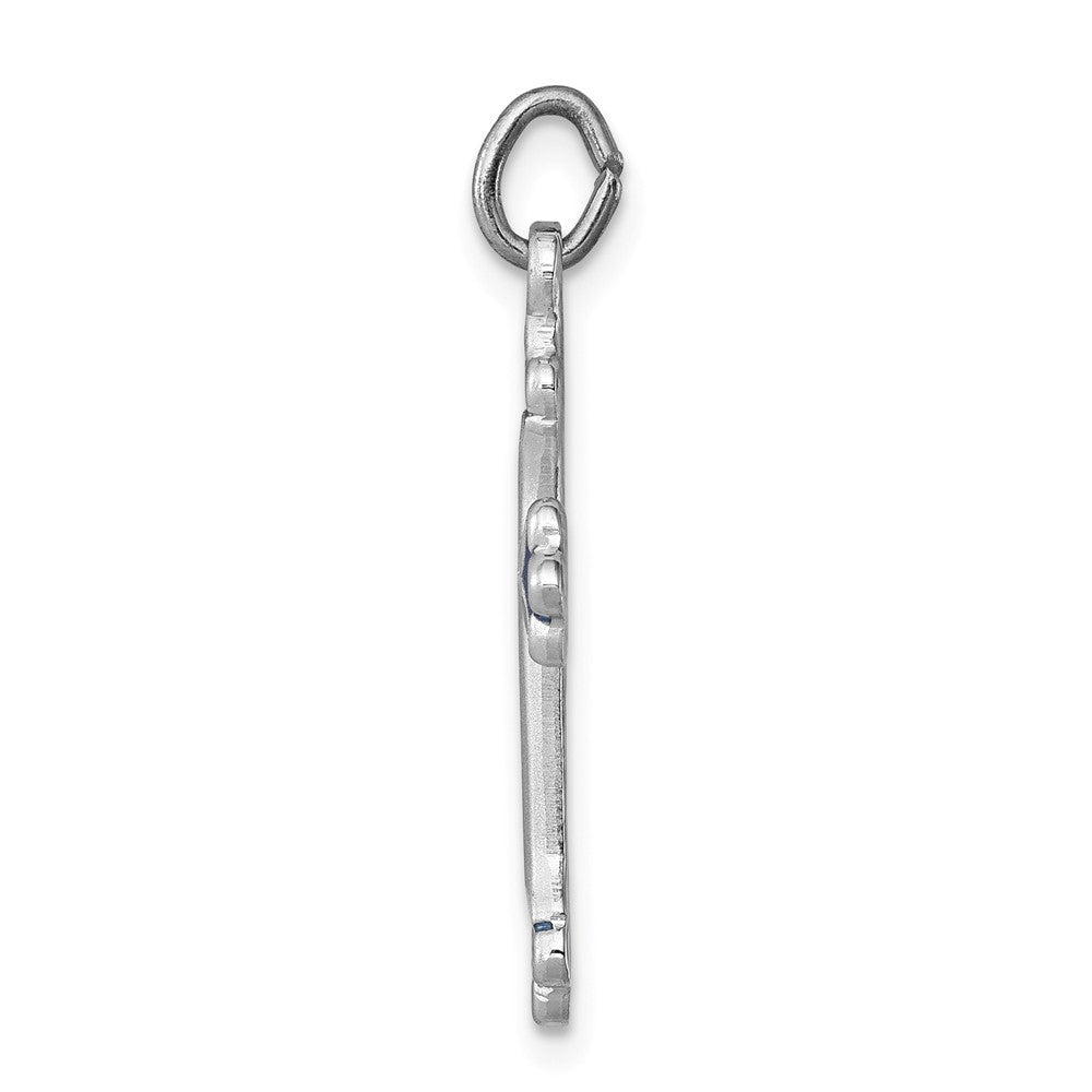 Million Charms 925 Sterling Silver Rhodium-Plated Blue Enameled Budded Relgious Cross Charm