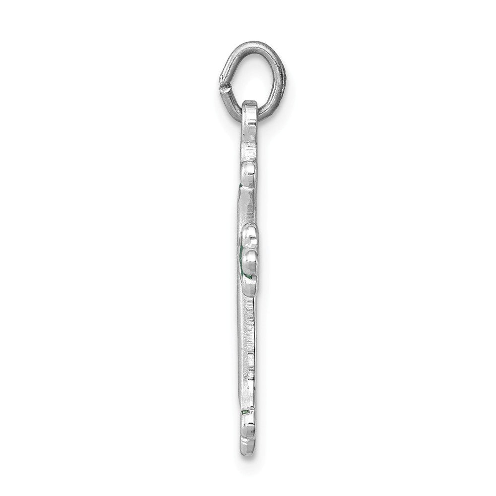 Million Charms 925 Sterling Silver Rhodium-Plated Green Enameled Budded Relgious Cross Charm