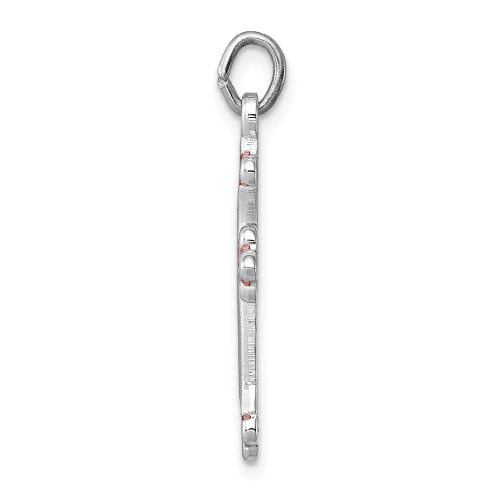 Million Charms 925 Sterling Silver Rhodium-Plated Pink Enameled Budded Relgious Cross Charm