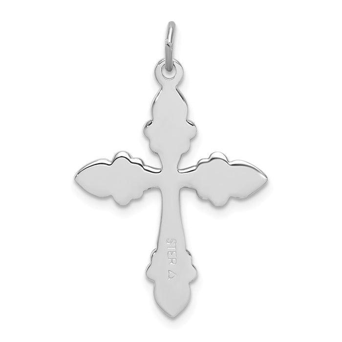 Million Charms 925 Sterling Silver Rhodium-Plated Black Enameled Relgious Cross Pendant