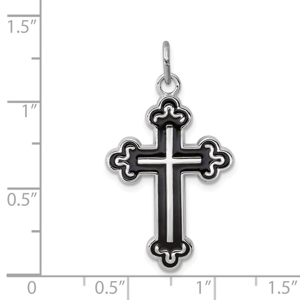 Million Charms 925 Sterling Silver Rhodium-Plated Enameled Relgious Cross Pendant