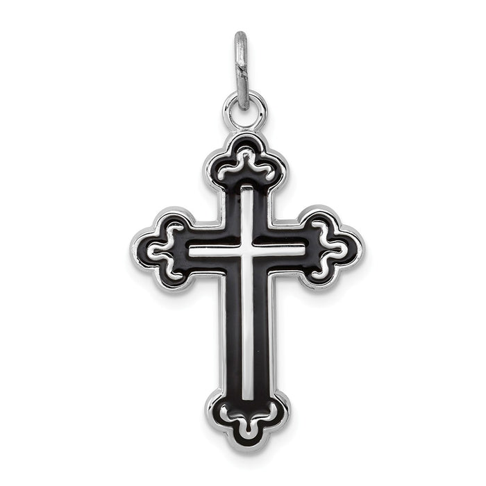 Million Charms 925 Sterling Silver Rhodium-Plated Enameled Relgious Cross Pendant